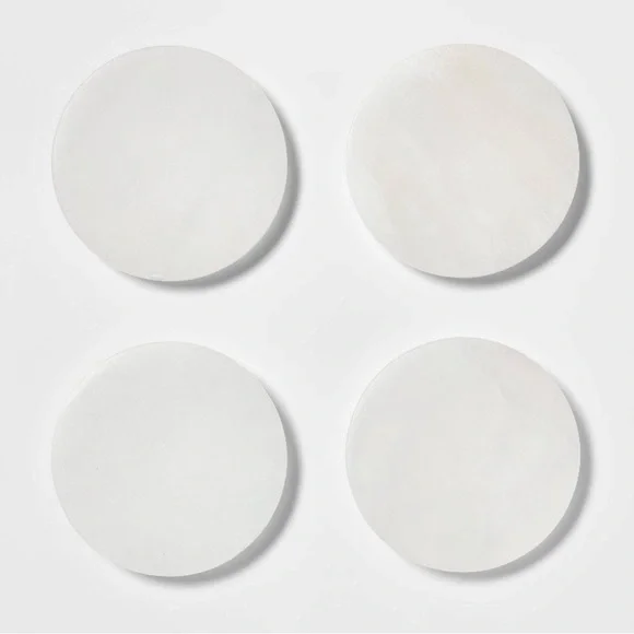 Set of 4 Alabaster Marble Coasters - Elegant White Finish New - Picture 3 of 5